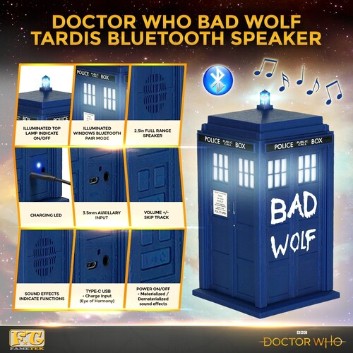 Fametek MTWOLF - Doctor Who - Bad Wolf Tardis Bluetooth Speaker with LED & Sound Effects